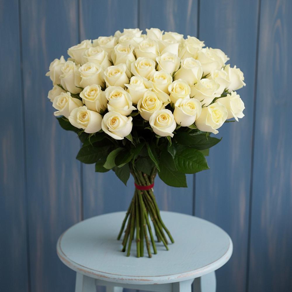 Букет 51 Белая роза Эдлесс Лав в Новый Городок