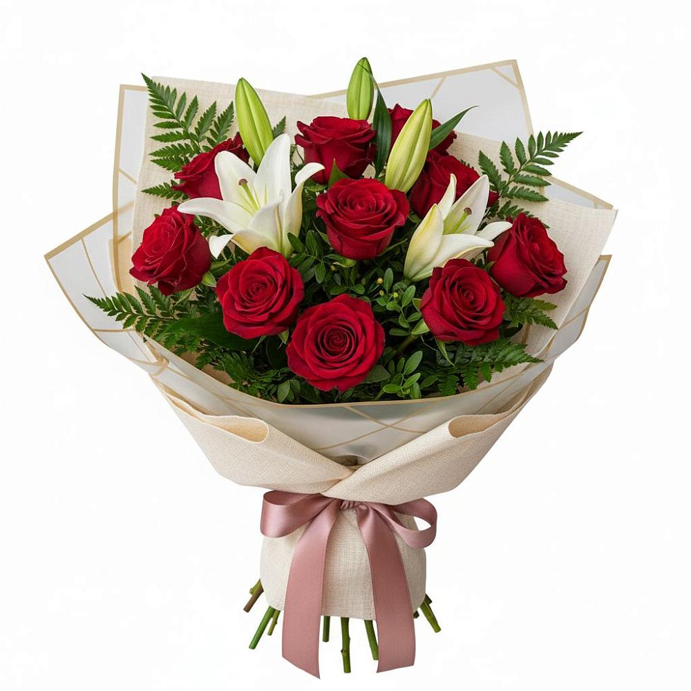 Букет цветов из: Лилии и Розы в Новый Городок