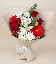 Букет цветов из:  Розы, Хризантемы, Герберы и Лилии в Новый Городок