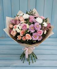 Букет цветов из:  Хризантемы, Розы и Альстромерии в Новый Городок